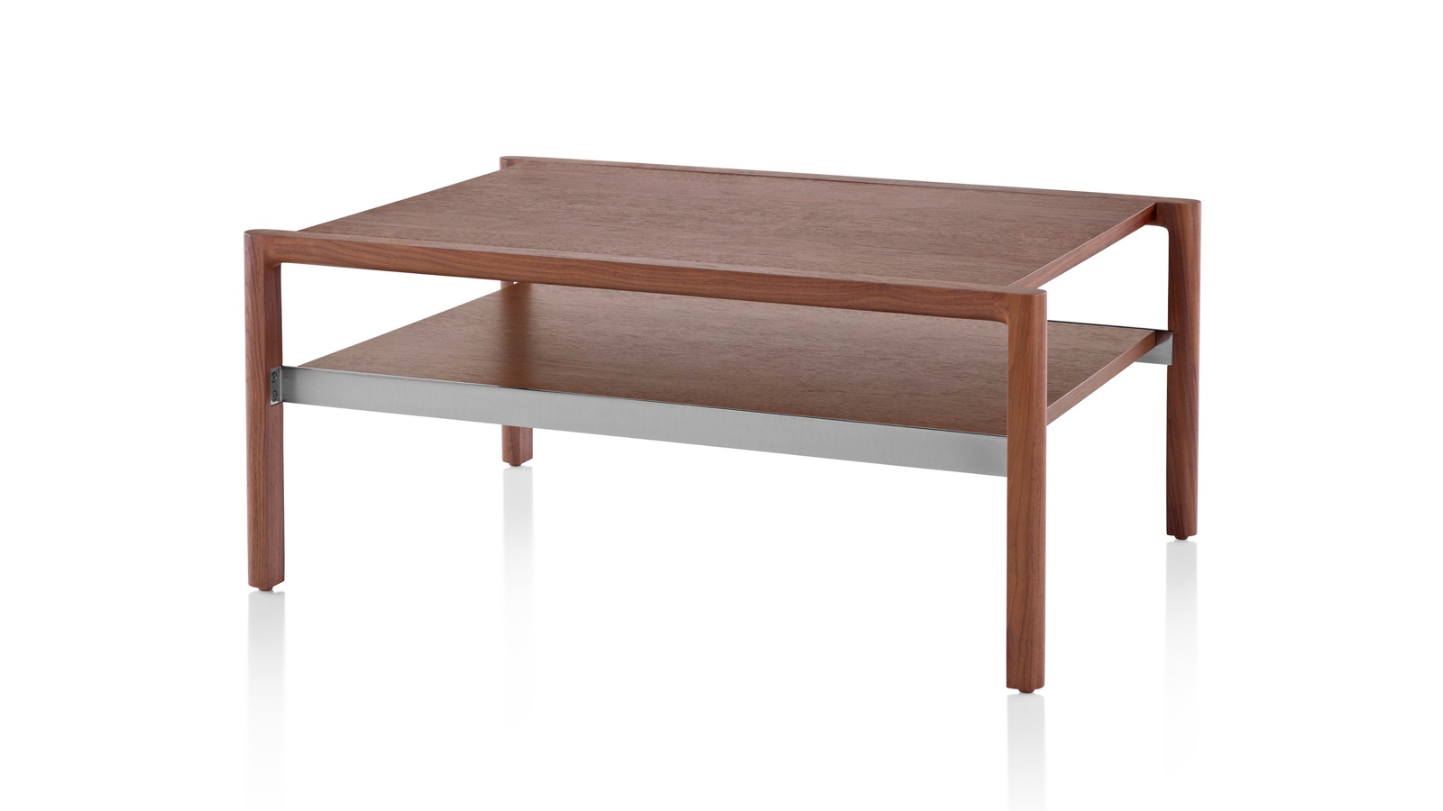 Uma visão angular de uma mesa retangular Brabo ocasional com dois níveis em um acabamento médio.